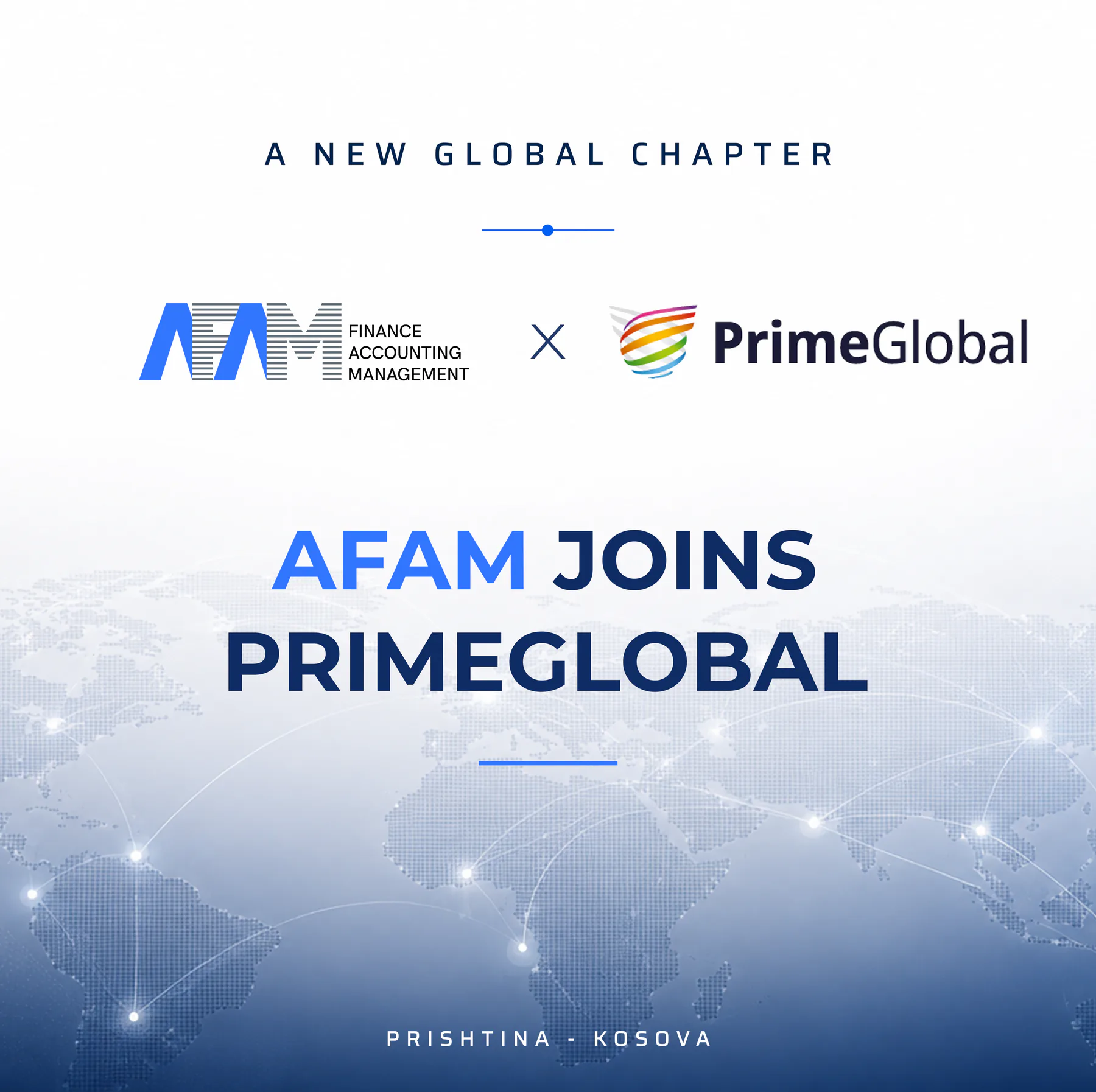 The AFAM and PrimeGlobal logos over a world map representing global connection.